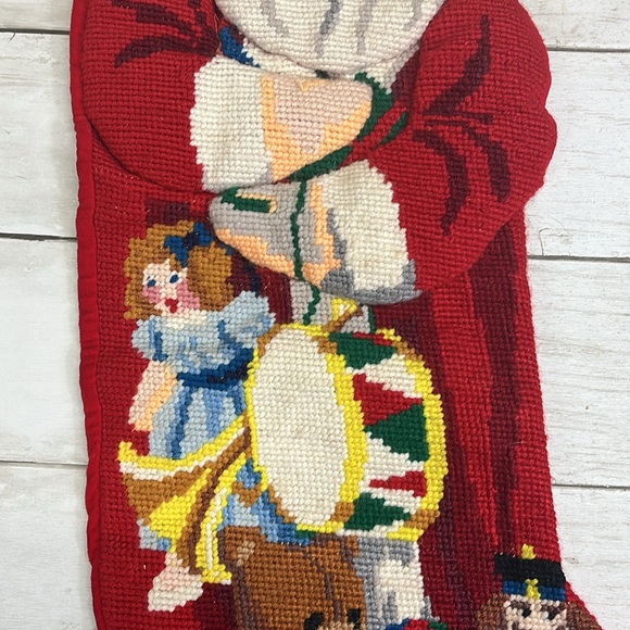 VintageSanta with toys needlepoint Christmas stocking - Picture 3 of 9